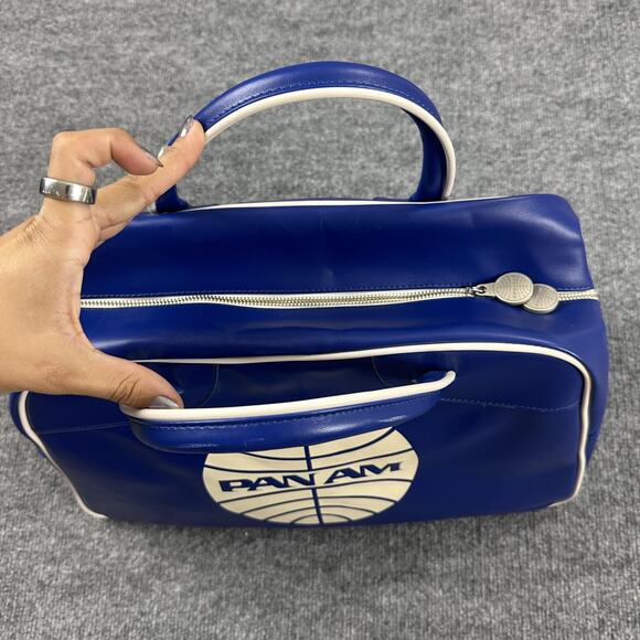 Vintage Pan Am Explorer Bag Blue Top Handle Travel Bag Limited Edition Leather - Picture 4 of 15